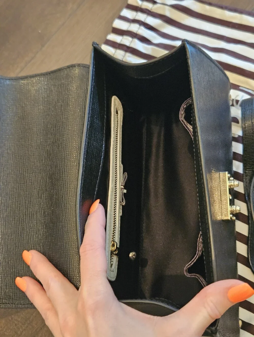 Henri Bendel West 57th Black Leather Satchel Crossbody Top Handle Bag Dust Bag